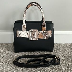 Black handbag with animal print detail